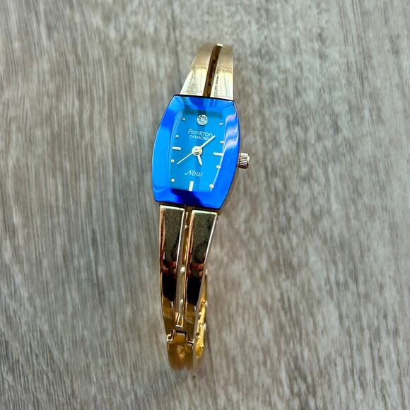 Armitron Diamond Now Blue Dial Gold Tone Bangle Watch main image 16